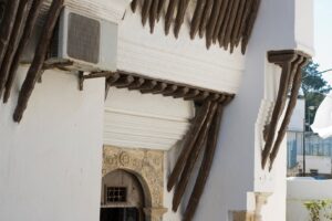 Characteristic timber buttresses on a typical Casbah townhouse