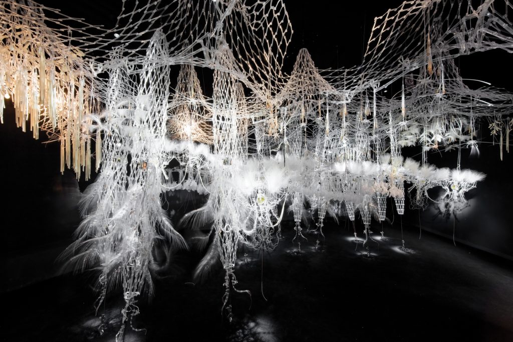 A surreal juxtaposition of modern and ancient artifacts in the Italian Pavilion, challenging perceptions of time.
