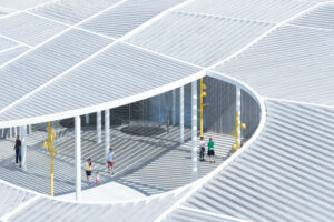 So il manetti shrem museum aerial view of public plaza beneath canopy iwan baan
