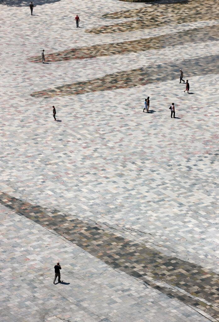 Square dance: Skanderbeg Square and TID Tower in Tirana, Albania, by