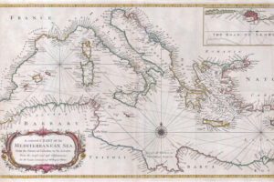 Map of the Meditteranean Sea drawn by Richard William Seale in 1745, with every port on its coast meticulously labelled