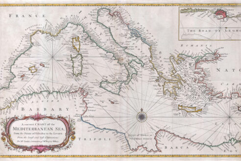 Map of the Meditteranean Sea drawn by Richard William Seale in 1745, with every port on its coast meticulously labelled
