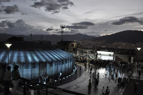 EPM water tanks lit up at night