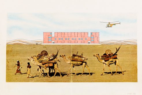 James Gowan's drawing of his Trafalgar Road Housing project in a nondescript desert