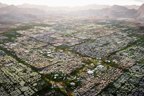 a rendered view of Telosa, a city designed by billionaire Marc Lore