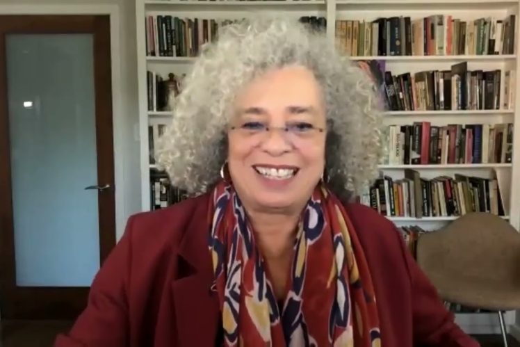 angela davis lectures from her living room on a zoom call