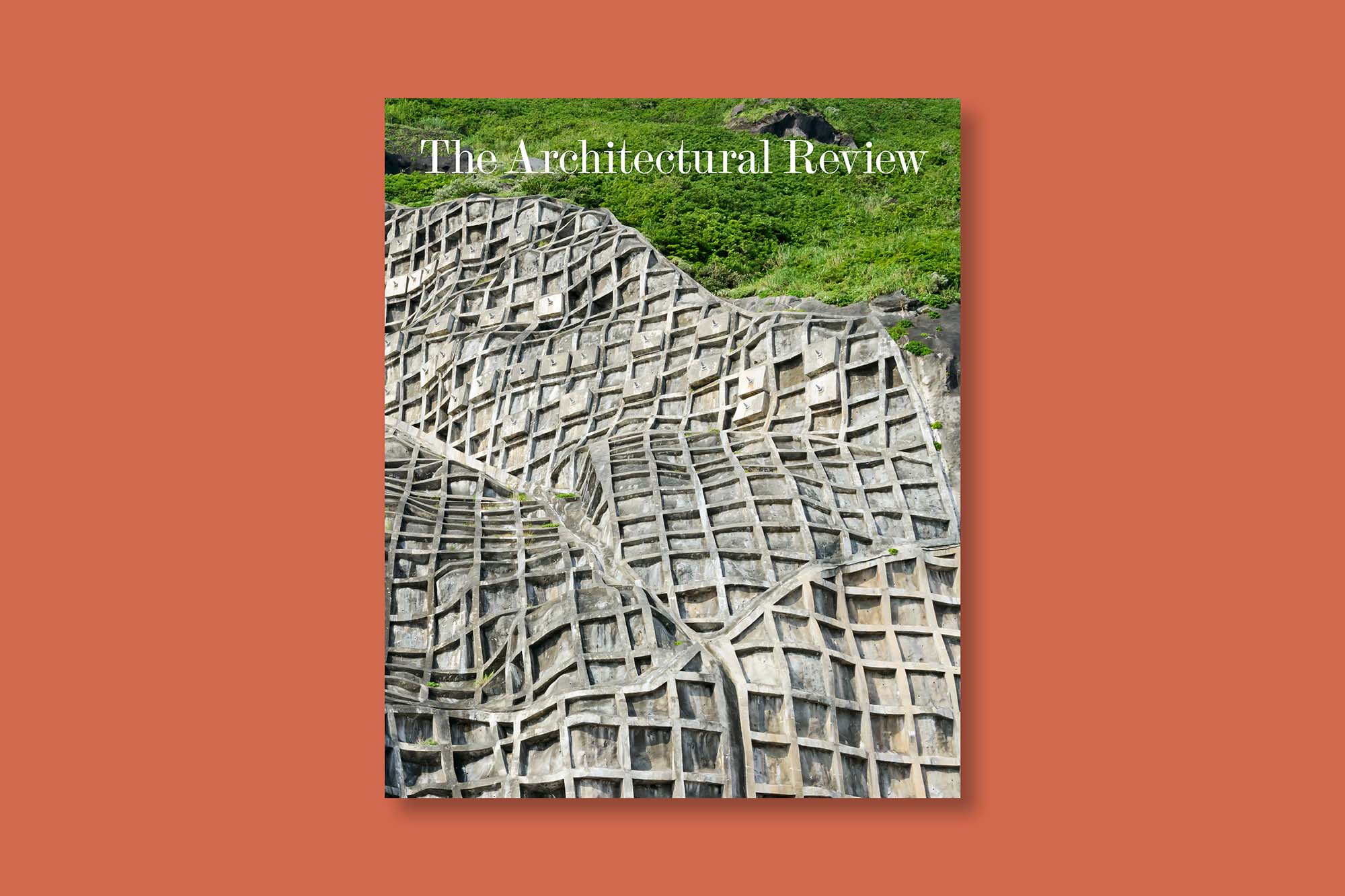 the cover of The Architectural Review concrete issue on an orange background