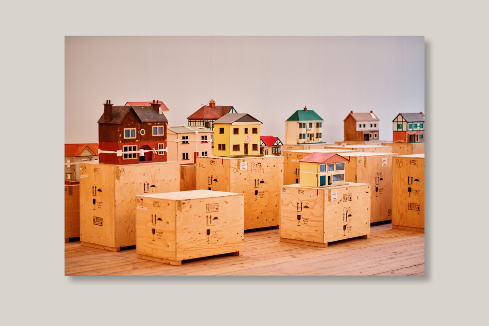 Rachel Whiteread’s Young V&A exhibit of dollhouses, photographed in colour on a grey background