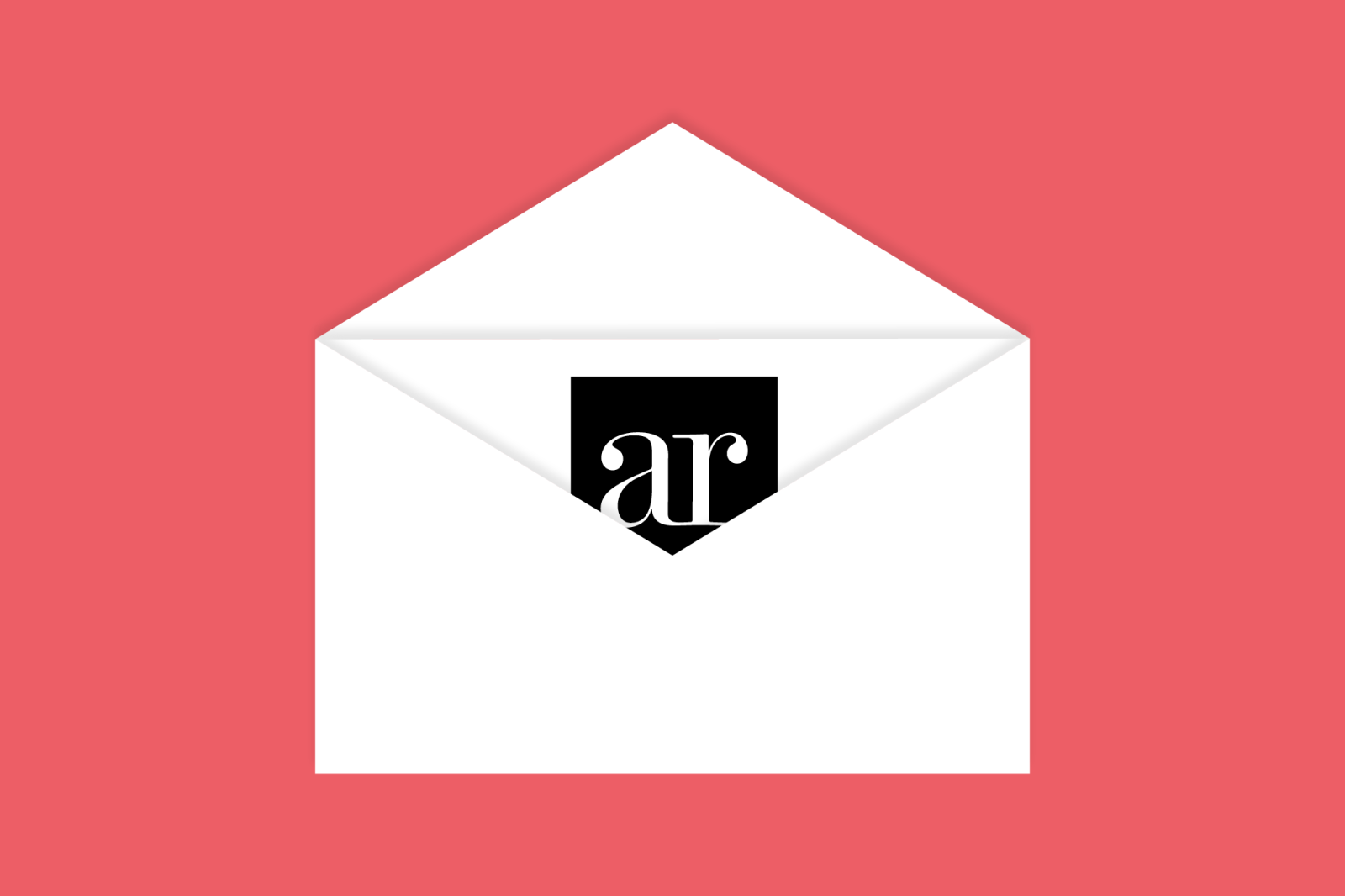 An envelope on a red background, representing the newsletter AR On Site