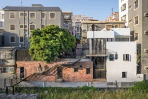 A cluster of buildings sitting atop the foundations of a historic wall in Shenzen