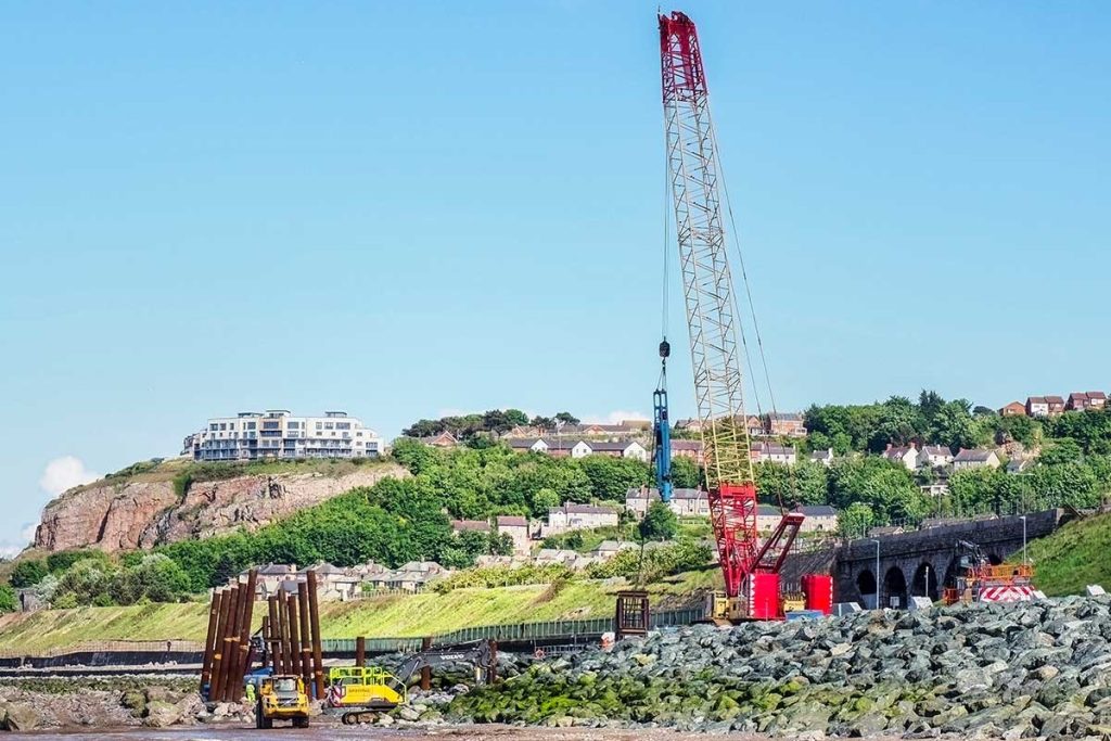Historic north Wales sea wall strengthened by sheet piling works
