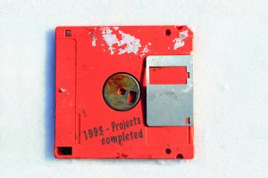 abandoned broken floppy disk display