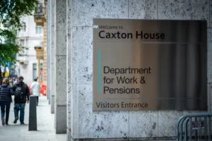 Sign on the office of Department of WOrk and Pensions, Caxton House, Westminster, London