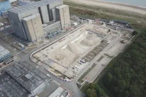 Overhead shot of Sizewell A reusable aggregate pile