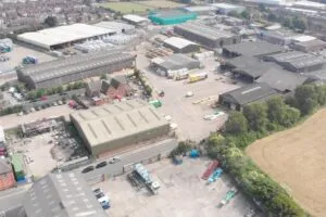 Aerial shot of National Timber Services yard in Hull