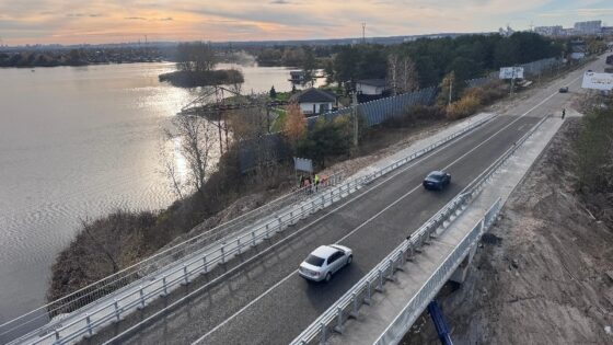 Ukraine road bridge destroyed in war reconstructed with help of UK finance and supplies